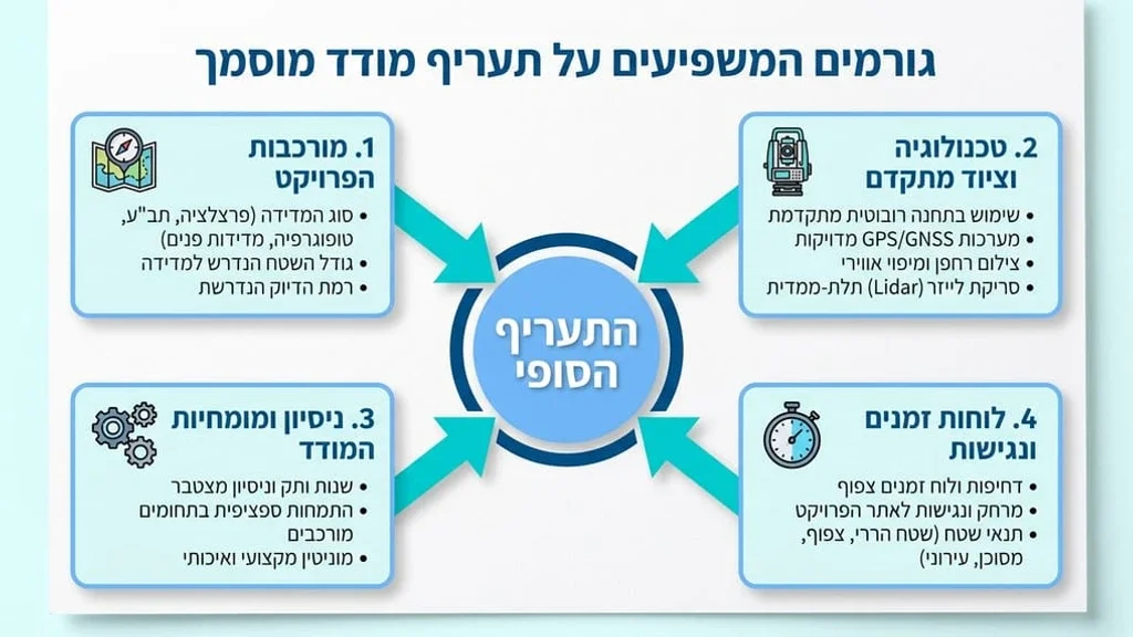 מודד מוסמך מבצע מדידת שטח עם ציוד טופוגרפי מתקדם