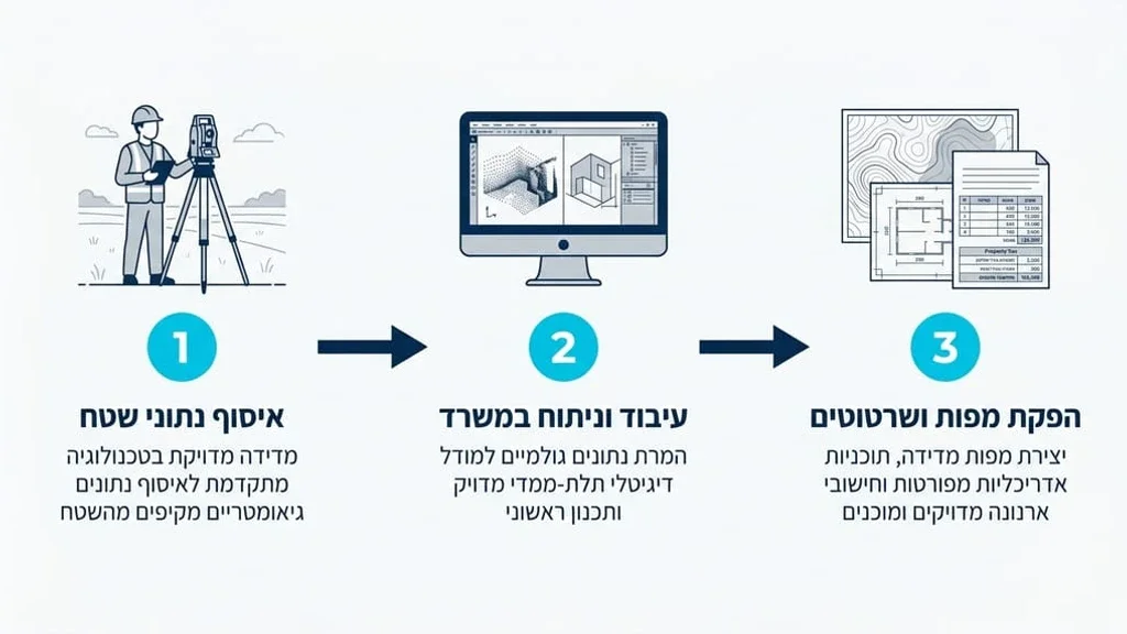 מפה טופוגרפית ותוכניות אדריכליות פרוסות על שולחן עבודה
