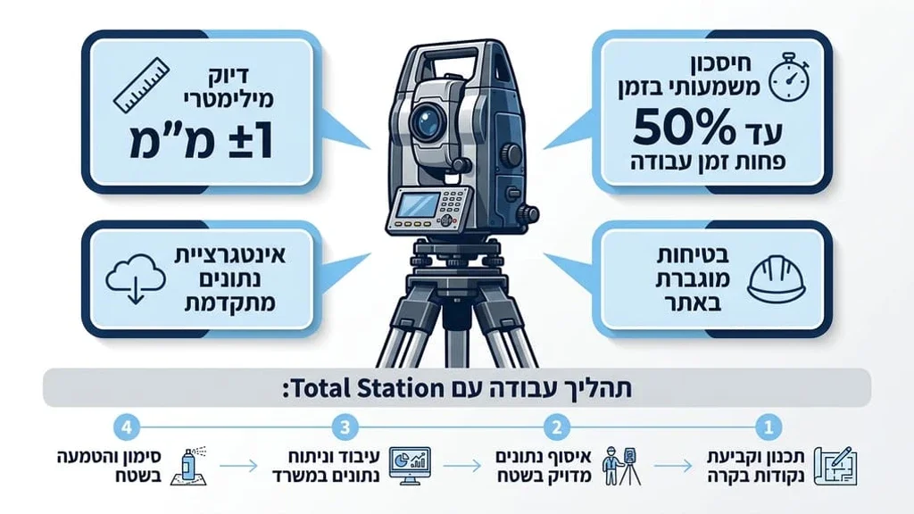 מודד מוסמך מבצע עבודות מדידה בשטח