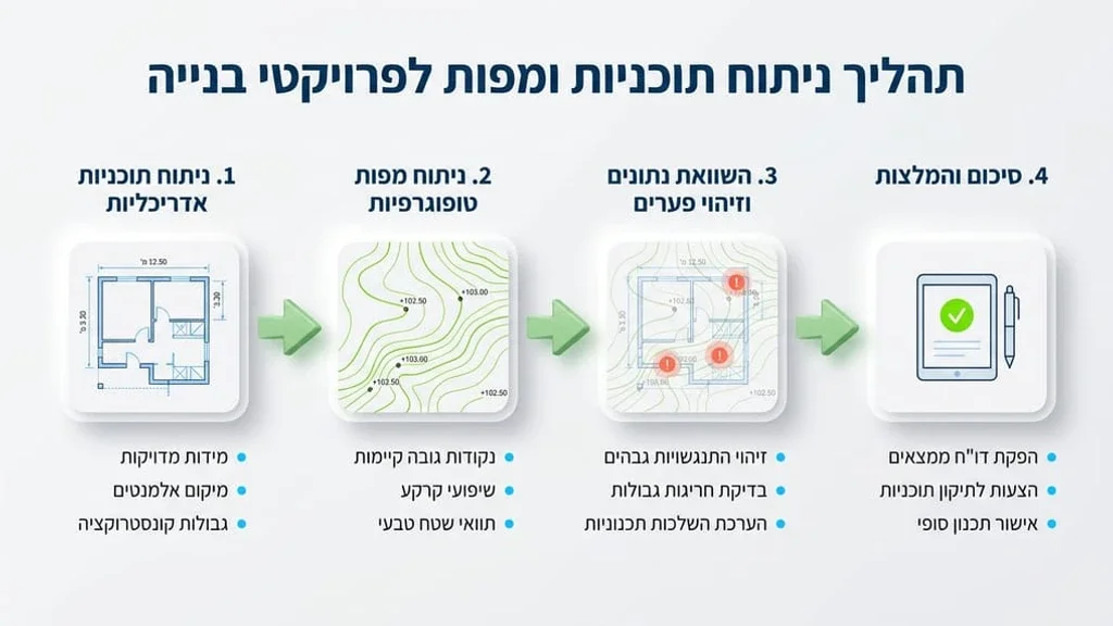בחינת מפות טופוגרפיות ותוכניות אדריכליות