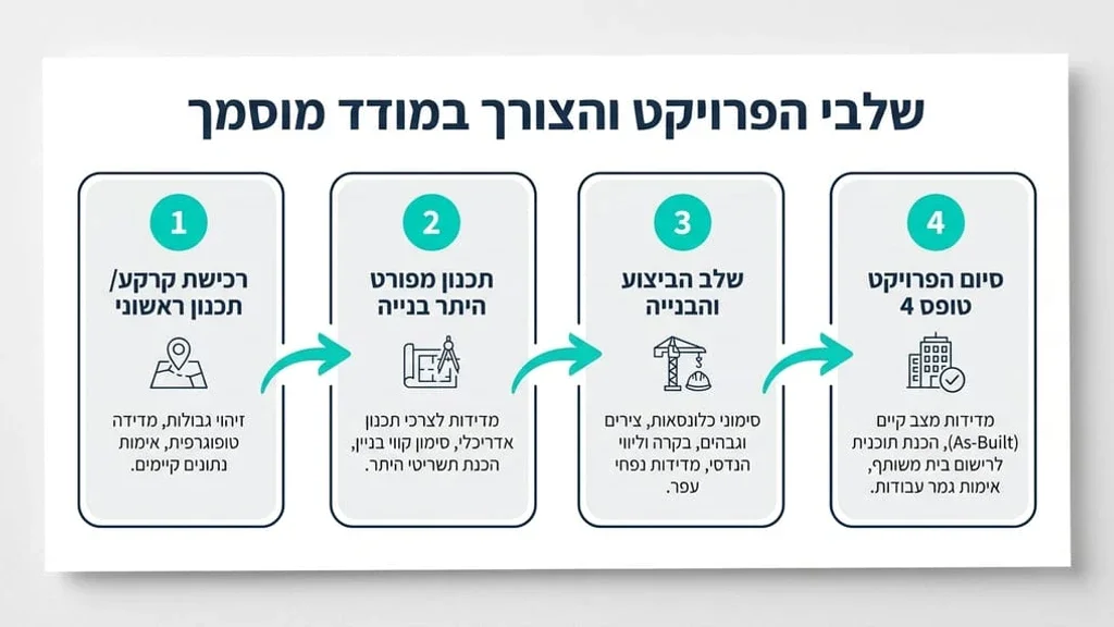 מודד מקצועי מבצע עבודה בשטח בנייה