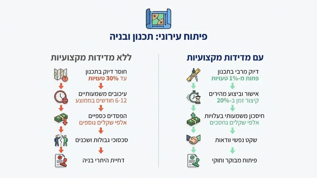 מודד מוסמך מבצע מדידות בשטח פתוח באמצעות ציוד מקצועי