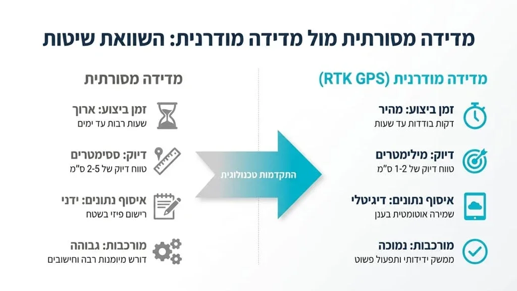 ציוד מדידה מתקדם ותוכניות אדריכליות על שולחן עבודה