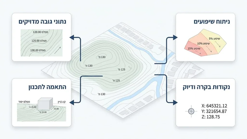אדריכל וצוות מדידה בוחנים מפה טופוגרפית