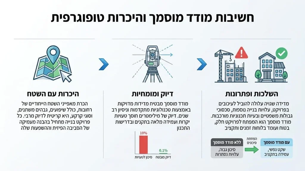 מודד מוסמך מבצע עבודת שטח באזור פיתוח עירוני